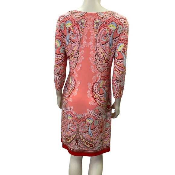 London Times Paisley Print 3/4 Sleeve Dress Size 8 Coral/Multi-Color Size 8‎ - Picture 4 of 5